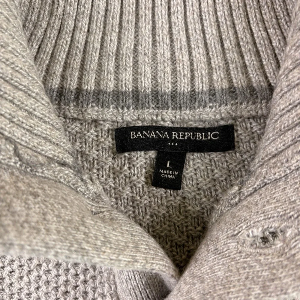 Banana Republic Sweater Mens Large Gray 1/4 Button Pullover Cotton Blend Knit